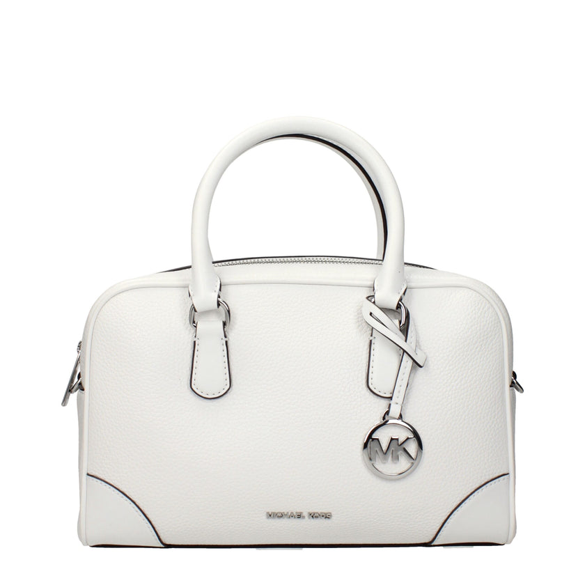 White Leather HandbagDescription: The product with MPN 35S5S70S6LOPTICWHITE and code F85021 leather in white is a handbags designed by Michael Kors. It has features like front logo, front detail, removable details, adjustable shoulder, removable shoulder.