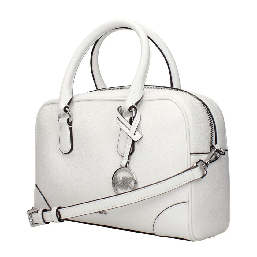 White Leather HandbagDescription: The product with MPN 35S5S70S6LOPTICWHITE and code F85021 leather in white is a handbags designed by Michael Kors. It has features like front logo, front detail, removable details, adjustable shoulder, removable shoulder.