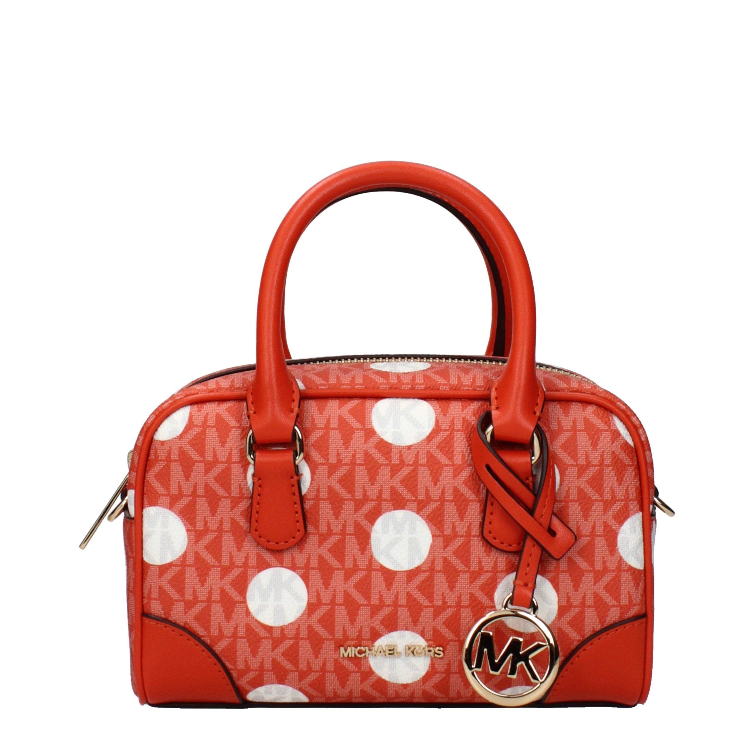 Orange Fabric HandbagDescription: The product with MPN 35S5G7OC0NREDCLAY and code F85023 fabric in orange is a handbags designed by Michael Kors. It has features like front detail, removable details, adjustable shoulder, removable shoulder, logo.Orange Fa