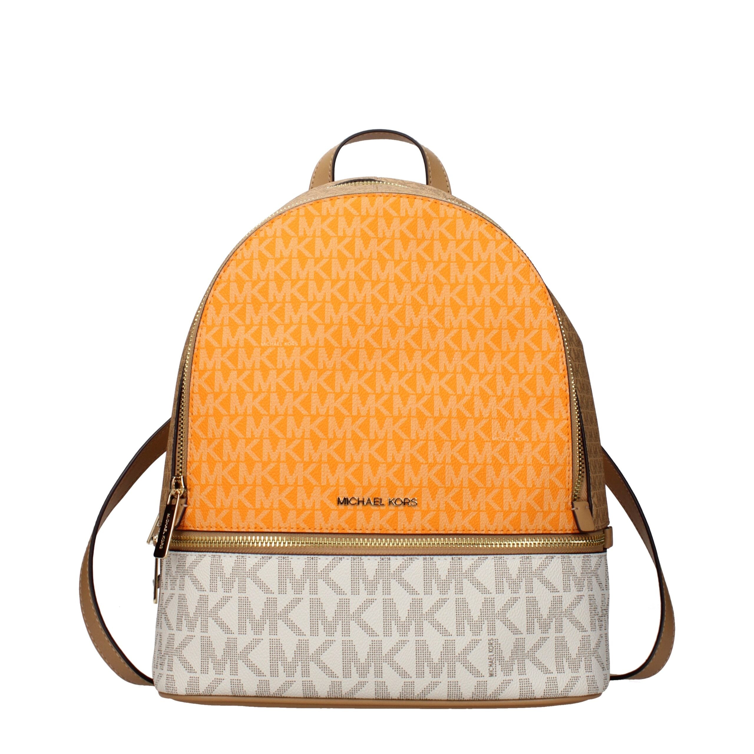 Beiger Synthetik-Rucksack mit Logo und verstellbaren Riemen