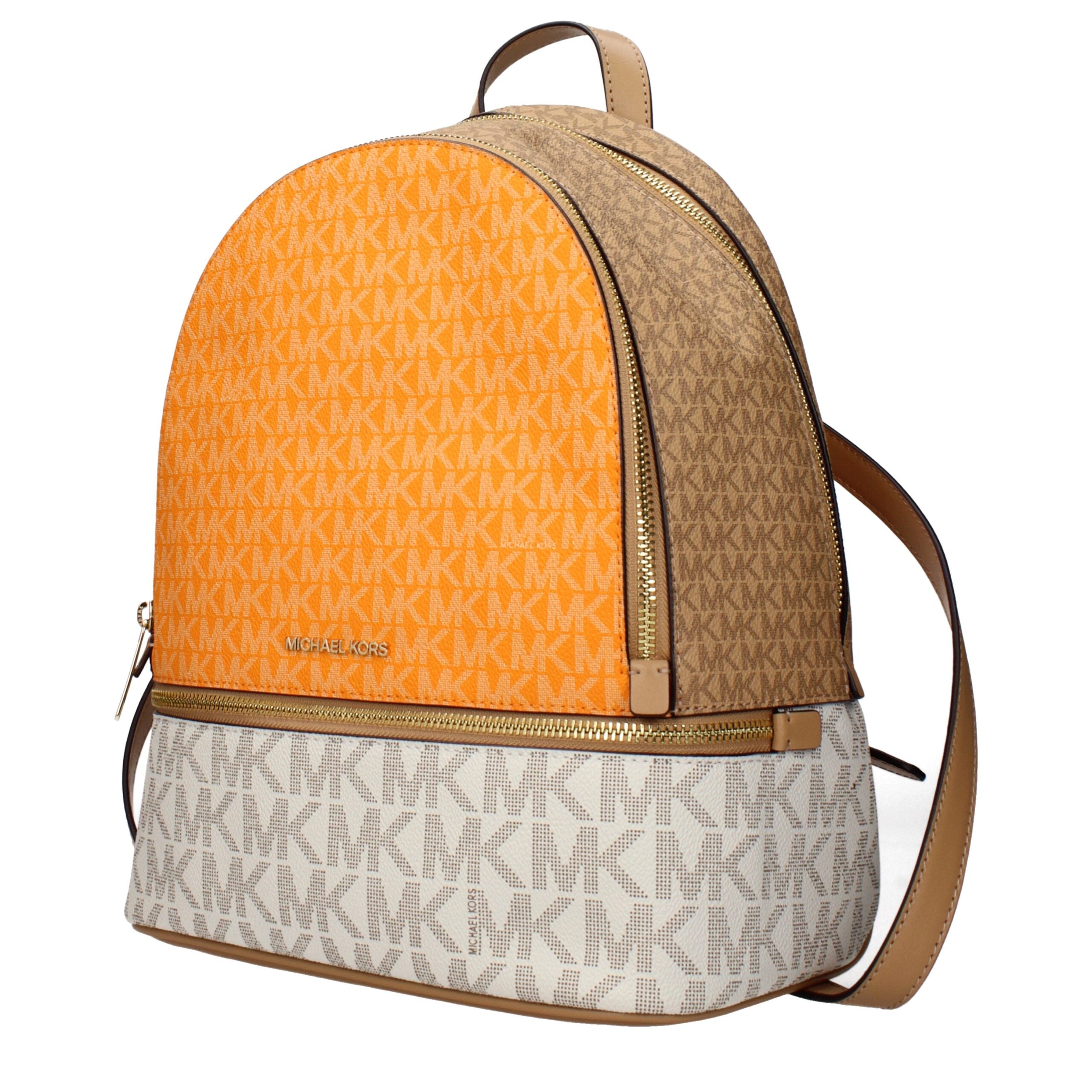 Beiger Synthetik-Rucksack mit Logo und verstellbaren Riemen