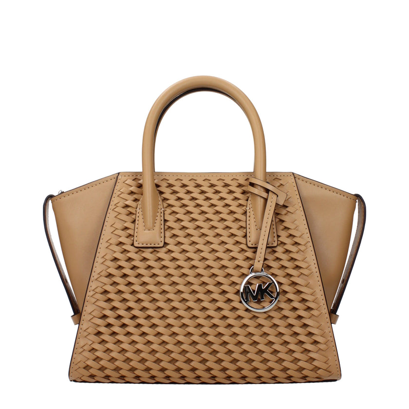 Brown Leather HandbagDescription: The product with MPN 35T5S4VS1YPEANUT and code F85038 leather in brown is a handbags designed by Michael Kors. It has features like front detail, removable details, adjustable shoulder, removable shoulder, side buttons.Br