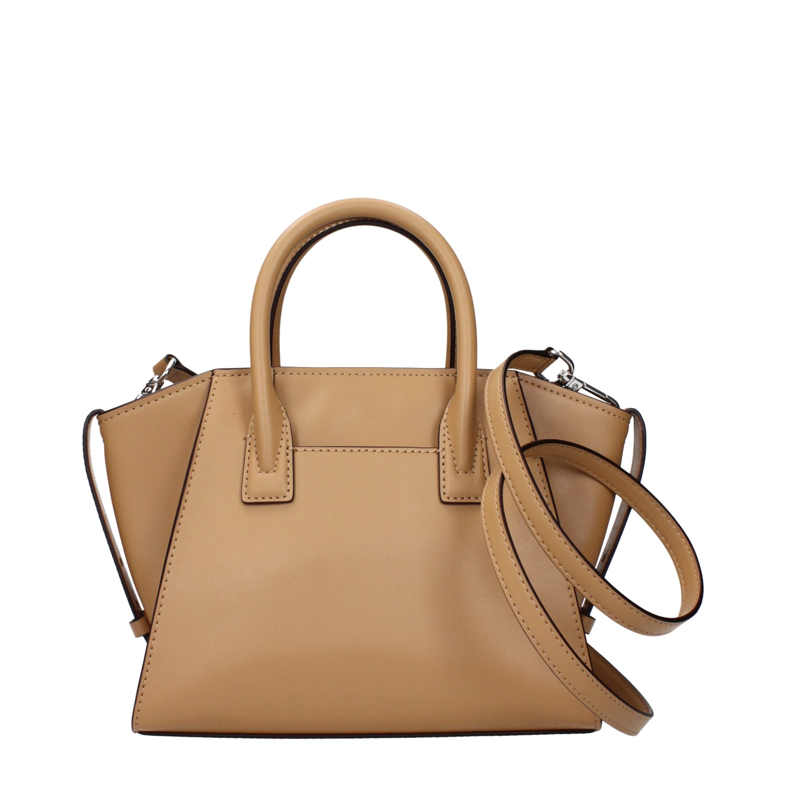 Brown Leather HandbagDescription: The product with MPN 35T5S4VS1YPEANUT and code F85038 leather in brown is a handbags designed by Michael Kors. It has features like front detail, removable details, adjustable shoulder, removable shoulder, side buttons.Br