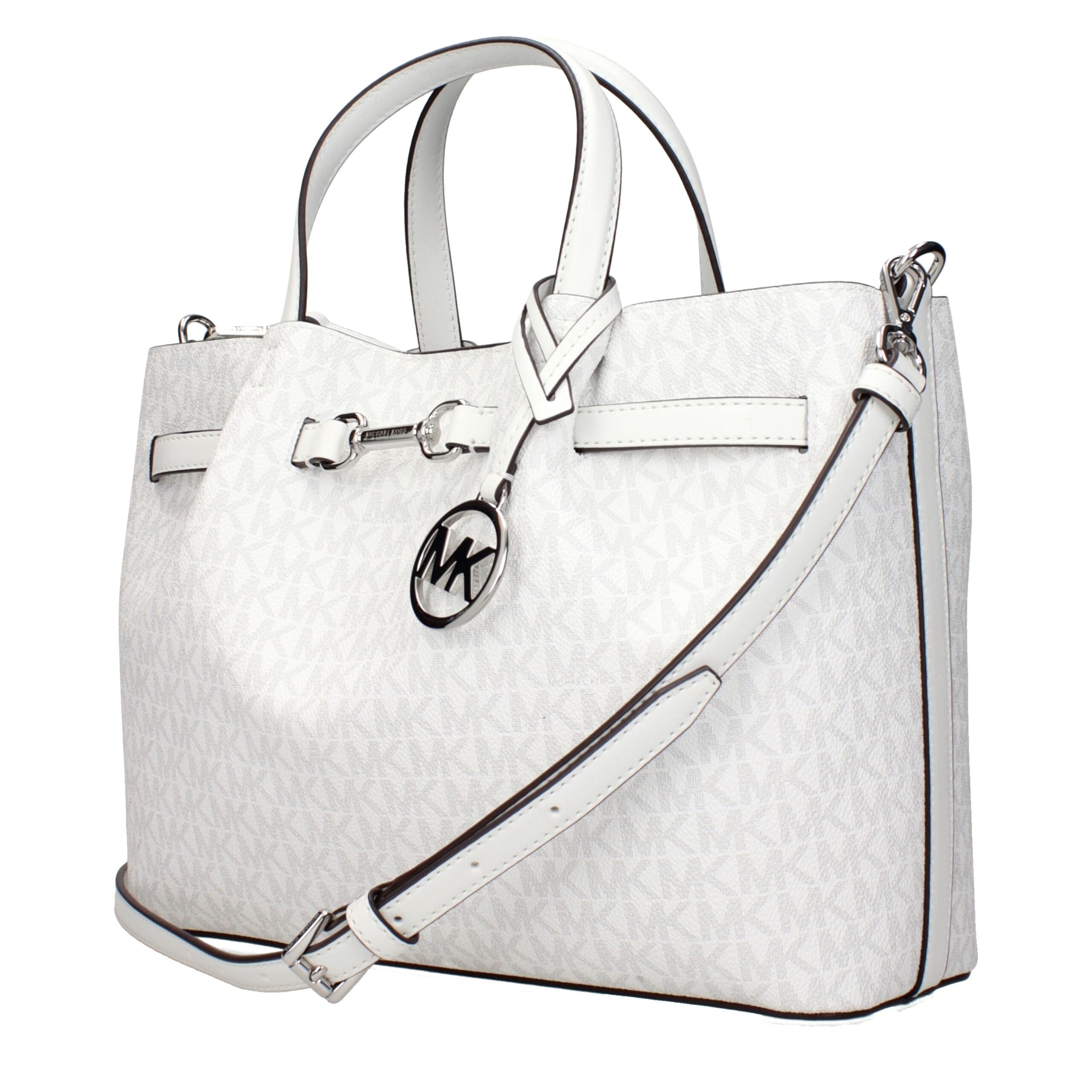 White Fabric HandbagDescription: The product with MPN 35S5S2ZS3VOPTICWHITE and code F83964 fabric in white is a handbags designed by Michael Kors. It has features like removable details, front logo, logo, print which can vary, adjustable shoulder, removab