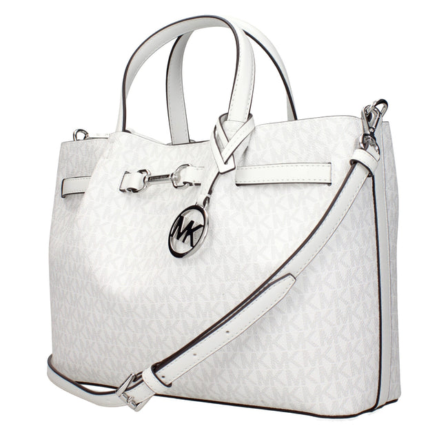 White Fabric HandbagDescription: The product with MPN 35S5S2ZS3VOPTICWHITE and code F83964 fabric in white is a handbags designed by Michael Kors. It has features like removable details, front logo, logo, print which can vary, adjustable shoulder, removab