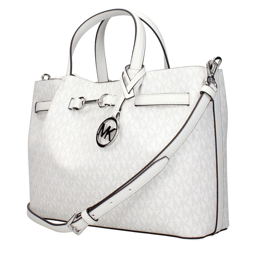 White Fabric HandbagDescription: The product with MPN 35S5S2ZS3VOPTICWHITE and code F83964 fabric in white is a handbags designed by Michael Kors. It has features like removable details, front logo, logo, print which can vary, adjustable shoulder, removab