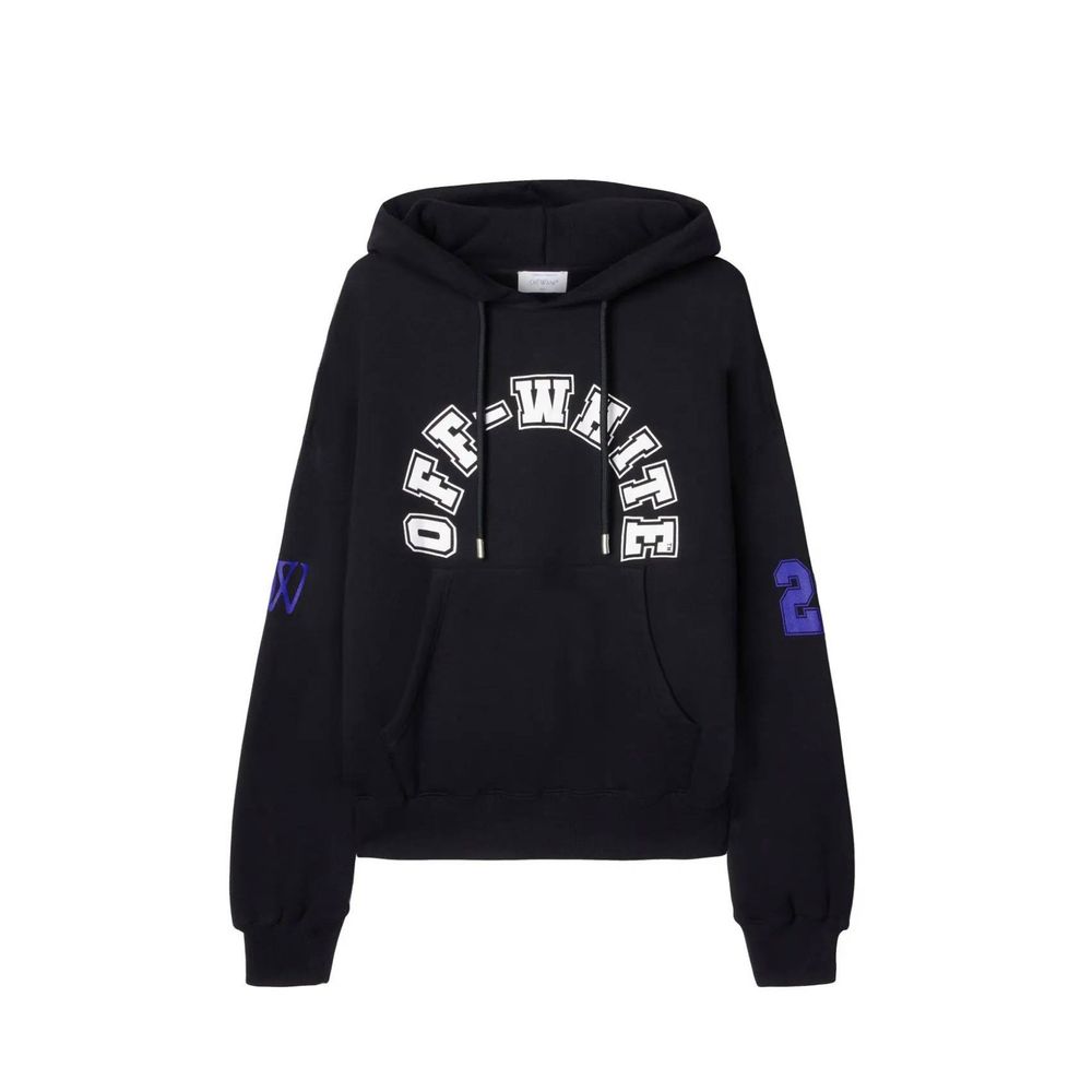 Black Cotton SweatshirtDescription: – Composition: 100% Cotton – Long sleeves – Ribbed trims – Drawstring hood – Front pouch pocket – Straight hem – Drop shoulder – CHEST: 150.0 Cm SLEEVE LENGTH: 97.0 Cm Length: 64.0 Cm – Logo print at the sleeve – Numeri
