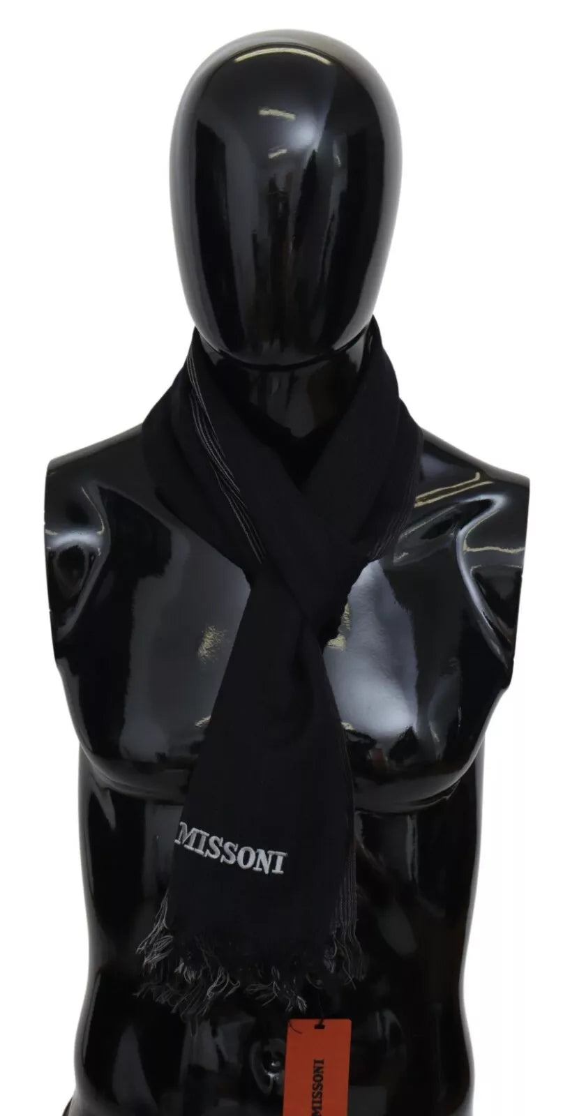 Black Striped Wool Unisex Neck Wrap Fringes Logo ScarfMISSONI Gorgeous brand new with tags, 100% Authentic Missoni wool scarf featuring a classic striped pattern and embroidered brand logo. Crafted from luxurious wool, this piece combines warmth, comfort,