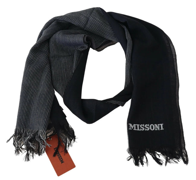 Black Striped Wool Unisex Neck Wrap Fringes Logo ScarfMISSONI Gorgeous brand new with tags, 100% Authentic Missoni wool scarf featuring a classic striped pattern and embroidered brand logo. Crafted from luxurious wool, this piece combines warmth, comfort,