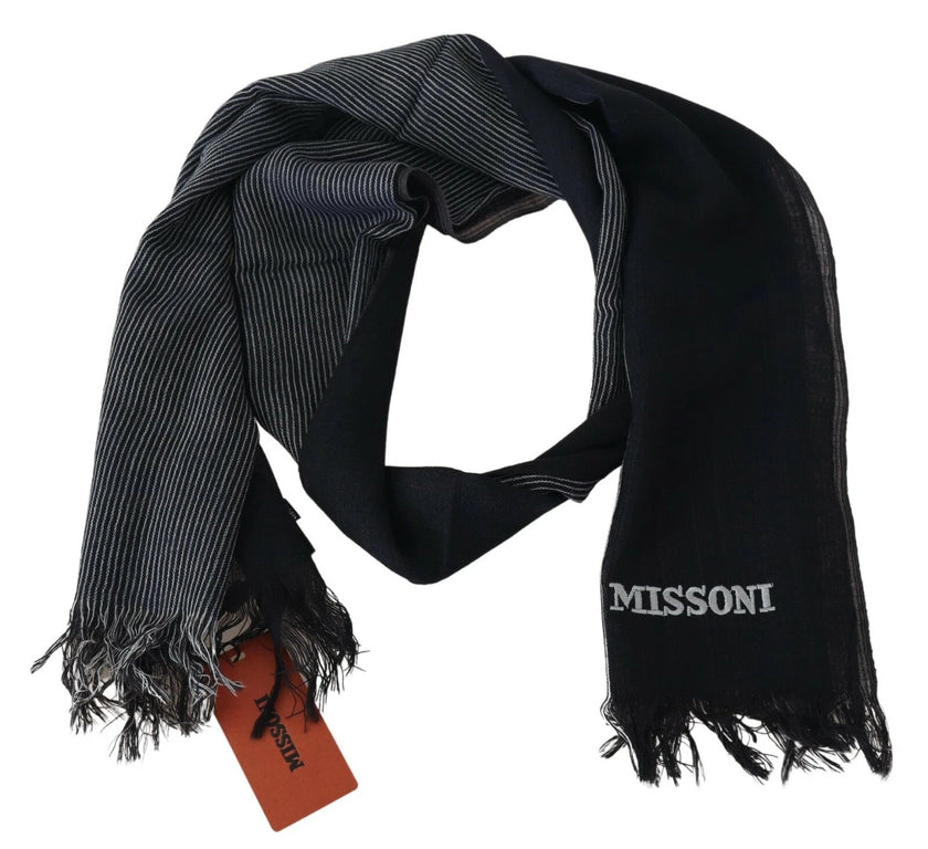 Black Striped Wool Unisex Neck Wrap Fringes Logo ScarfMISSONI Gorgeous brand new with tags, 100% Authentic Missoni wool scarf featuring a classic striped pattern and embroidered brand logo. Crafted from luxurious wool, this piece combines warmth, comfort,