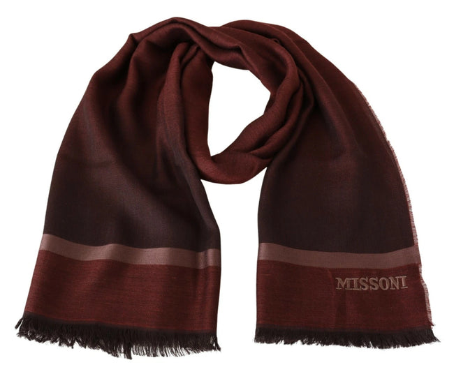 Maroon Striped Wool Blend Unisex Wrap Fringes ScarfMISSONI Gorgeous brand new with tags, 100% Authentic Missoni wool blend scarf featuring a refined striped pattern and embroidered brand logo. Crafted from a luxurious mix of wool and cashmere, it offers e