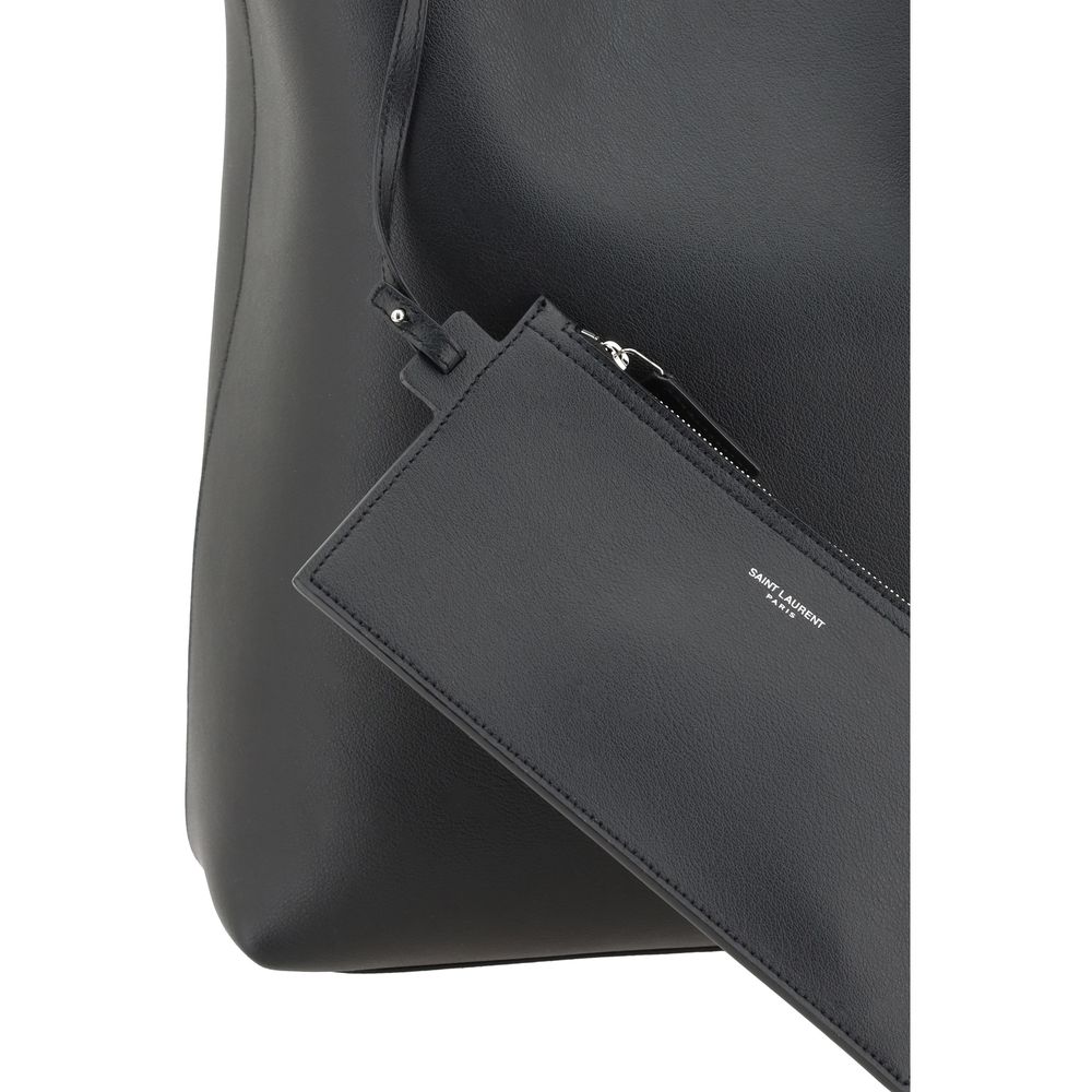 Black Leather Tote Bag with Monogram Detail