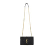 Black Calf Leather Bos Taurus Shoulder BagCalfskin Satchel Small Shoulder Bag by Saint Laurent, magnetic closure, monogram logo plaque, chain shoulder strap, matellassè texture, back flat pocket, internal flat pocket. Season: AW25 Dimension: 23x23x6 Compo