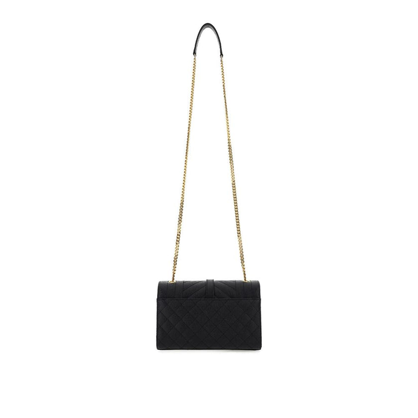 Black Calf Leather Bos Taurus Shoulder BagCalfskin Satchel Small Shoulder Bag by Saint Laurent, magnetic closure, monogram logo plaque, chain shoulder strap, matellassè texture, back flat pocket, internal flat pocket. Season: AW25 Dimension: 23x23x6 Compo