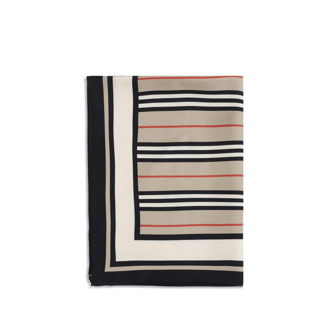Beige Silk ScarfPrint collage silk Scarf by Burberry is made from Italian silk twill and features an elegant graphic composition. The digital print combines three iconic elements of the house: the Burberry Check motif, the Thomas Burberry monogram, and th