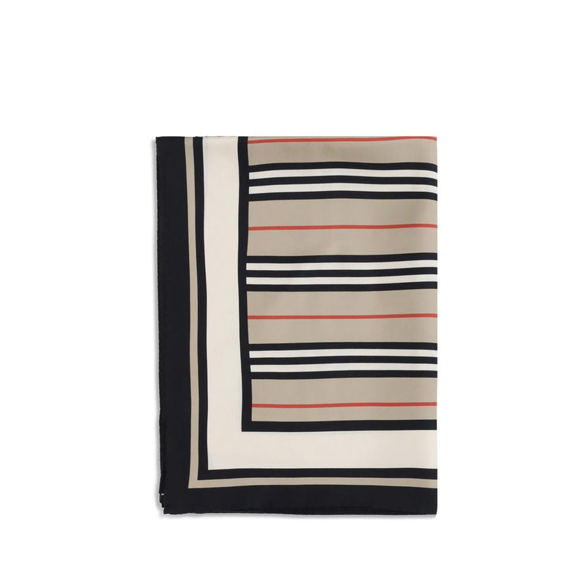 Beige Silk ScarfPrint collage silk Scarf by Burberry is made from Italian silk twill and features an elegant graphic composition. The digital print combines three iconic elements of the house: the Burberry Check motif, the Thomas Burberry monogram, and th