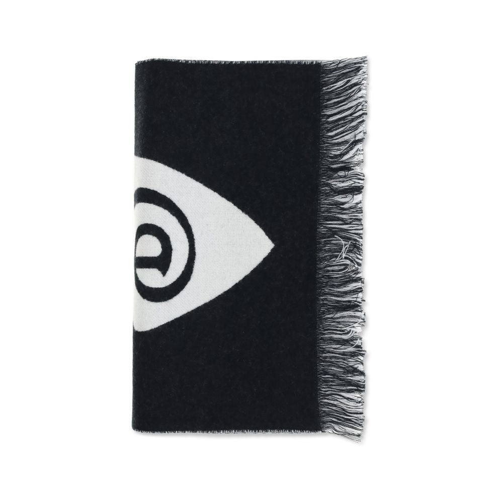 Black Wool ScarfWool logo Scarf by Burberry is a refined accessory with a graphic, contemporary style. Made in Italy from soft two-tone wool, it is decorated with Burberry lettering and the B Shield jacquard pattern, inspired by the iconic Equestrian Knig