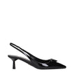 Black Leather Mid Heel PumpsDescription: The product with MPN 1I901MJHR055F0002 and code F84288 patent leather in black is a sandals designed by Prada. It has features like front logo.Black Leather Mid Heel Pumps${tagsPradaAulae Black Leather Mid Heel Pum