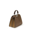 Brown Leather Shoulder BagThe Peekaboo ISeeU small Handbag by Fendi is crafted from brown Cuoio Romano leather with cappuccino-colored side panels, featuring a natural grain achieved through a metal-free tanning process.The leather-lined interior is divid