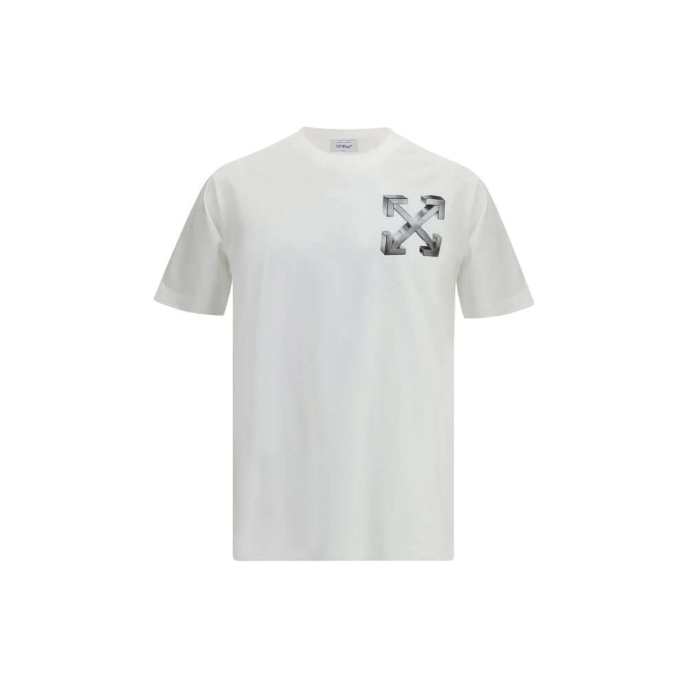 White Cotton T-ShirtThe Arrows T-shirt by Off-White is crafted from pure cotton and features the brand’s signature Arrows print on the back, an unmistakable icon of its identity. With a classic crew neck, short sleeves, and a minimalist cut, it offers bot