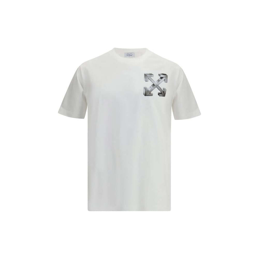 White Cotton T-ShirtThe Arrows T-shirt by Off-White is crafted from pure cotton and features the brand’s signature Arrows print on the back, an unmistakable icon of its identity. With a classic crew neck, short sleeves, and a minimalist cut, it offers bot