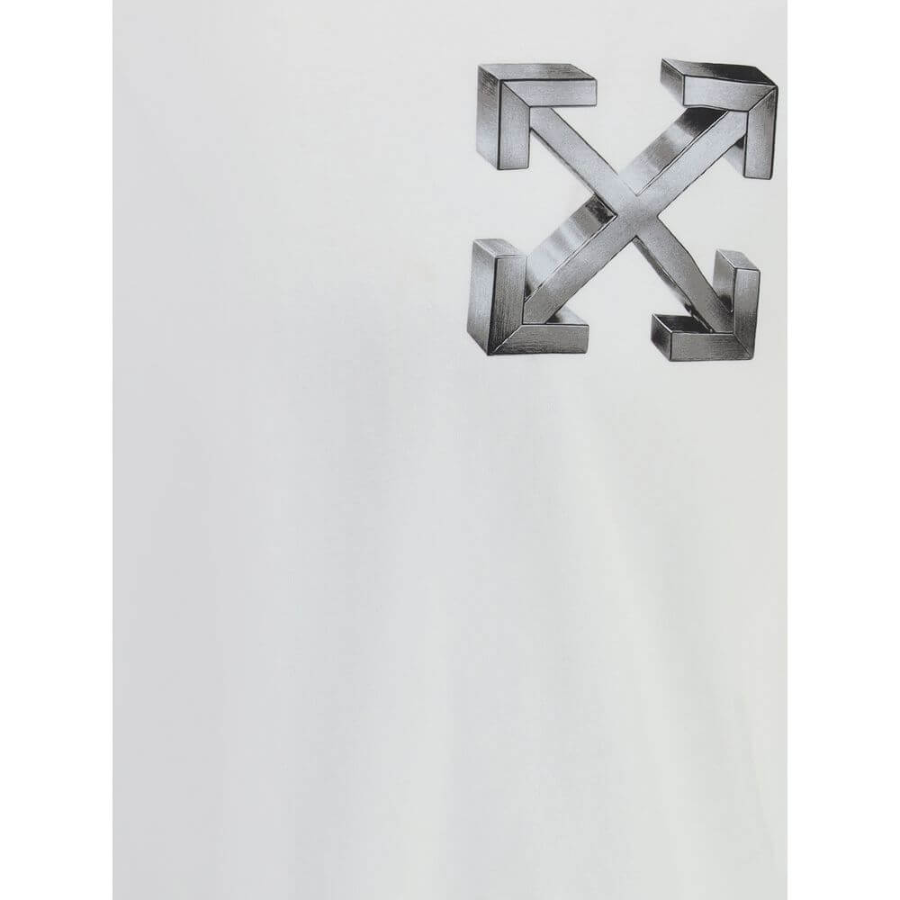 White Cotton T-ShirtThe Arrows T-shirt by Off-White is crafted from pure cotton and features the brand’s signature Arrows print on the back, an unmistakable icon of its identity. With a classic crew neck, short sleeves, and a minimalist cut, it offers bot