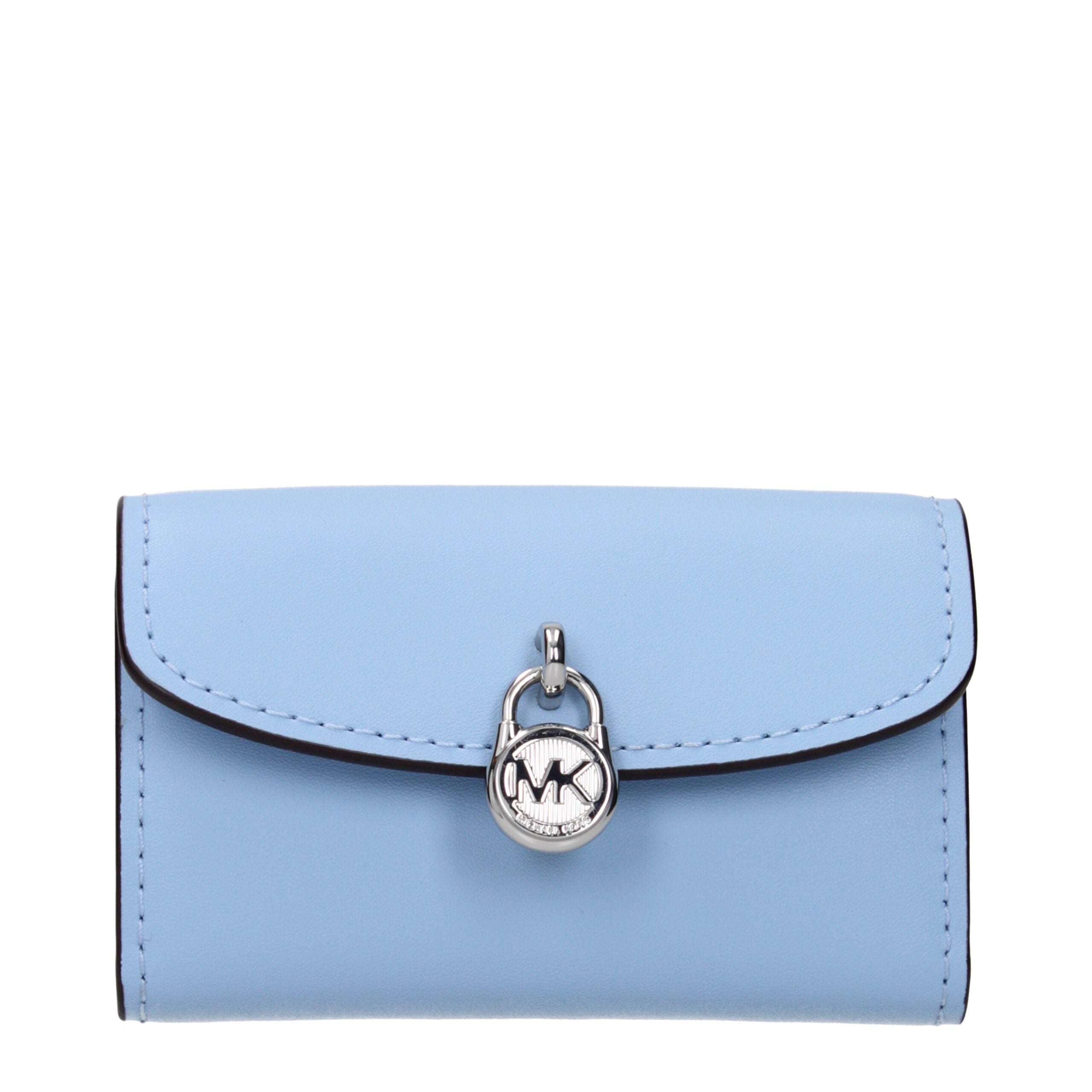 Light Blue Leather WalletDescription: The product with MPN 35S5S1YE0LLTSKY and code F85048 leather in heavenly is a coin purses designed by Michael Kors. It has features like front detail, front logo, external pocket.Light Blue Leather Wallet${tagsMichael