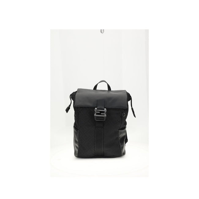 Black Nylon Shoulder BagNylon Flux Backpack by Fendi has a bold, contemporary style, embellished with all-over FF embroidery and a front metal FF logo buckle. Made of nylon with smooth calfskin inserts, it features a tonal leather handle, adjustable fabri