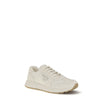 Cream Recycled Polyamide Athletic SneakersPrax 01 re-nylon Sneakers by Prada blend contemporary aesthetics and innovative materials. The upper with nylon lace loops lends a technical, modern look, enhanced by the enameled metal triangle logo and screen-pr