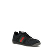 Black Calf Leather Bos Taurus SneakersScreener Sneakers by Gucci are made of leather, with a round toe for comfort and a lace-up front closure for a customized fit. The side panels are embellished with the iconic colored webbing bands, a distinctive detai