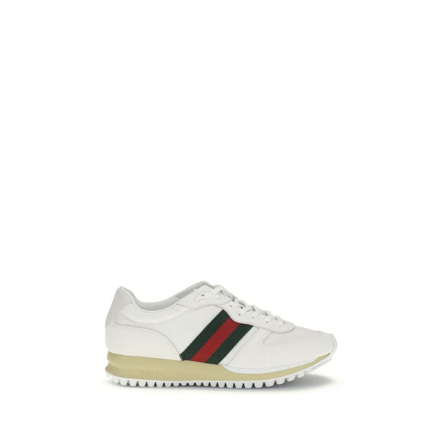 White Polyamide Athletic SneakersThe Nora Sneakers by Gucci combine sporty heritage and contemporary style. Crafted from black Original GG canvas with suede trim and GG nylon inserts, they feature the iconic green and red Web stripe on the sides. The rubb