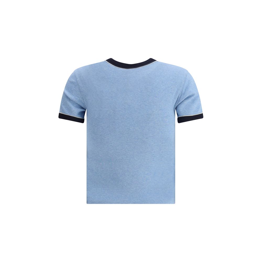 Printed logo T-shirtThe light blue cotton T-shirt blends essential lines with distinctive details. A ribbed crewneck and short sleeves finished with contrasting black edges give the piece a modern, graphic appeal. The printed Chloé logo on the chest adds