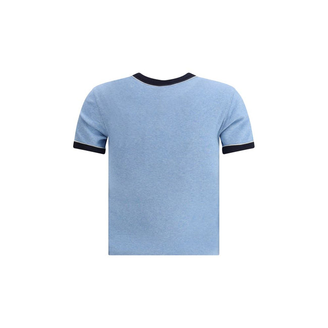 Printed logo T-shirtThe light blue cotton T-shirt blends essential lines with distinctive details. A ribbed crewneck and short sleeves finished with contrasting black edges give the piece a modern, graphic appeal. The printed Chloé logo on the chest adds