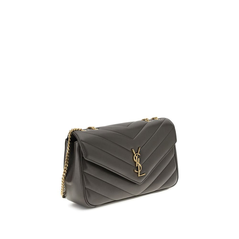 Gray Calf Leather Bos Taurus Shoulder BagThe LouLou Shoulder Bag by Saint Laurent is an icon of timeless elegance. Crafted with the unmistakable quilted design, it features a front closure with magnetic flap embellished with the brass logo applied on the