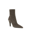 Jill suede Ankle BootsJill suede Ankle Boots by Saitn Laurent combine elegance and modernity with their square toe and wide tapered heel. The distinctive detail is the bronze metal Cassandre motif on the inside, while the side zipper closure ensures pract