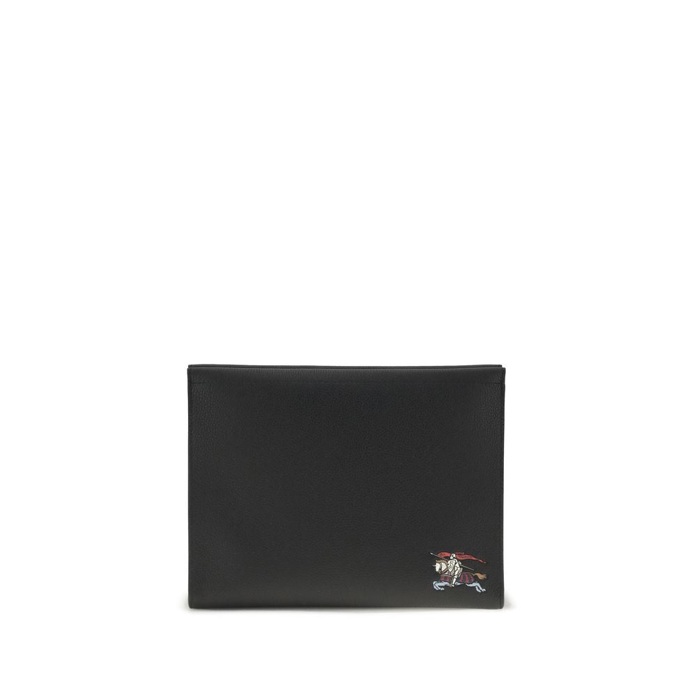 Leather PouchLeather Pouch by Burberry is a compact and stylish accessory embellished with the iconic multicolored Equestrian Knight embroidered on the front. Made of smooth leather, it features a concealed top zipper closure, ideal for storing essentials