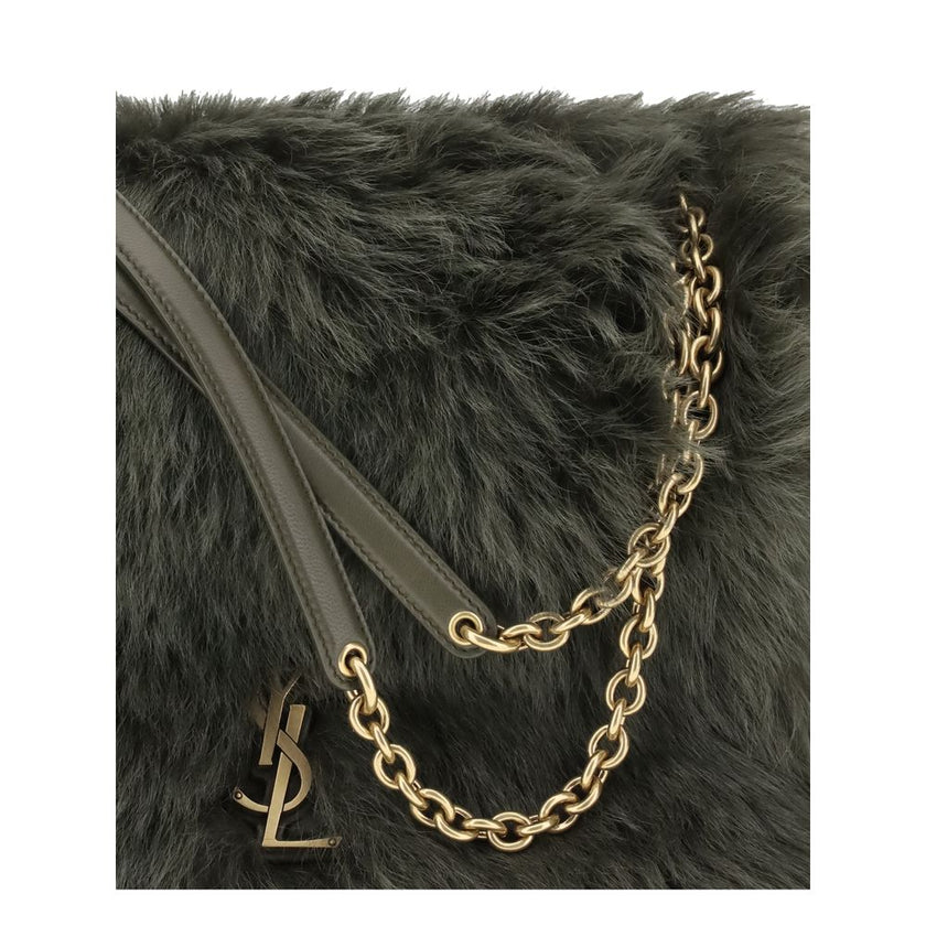 Green Lamb Ovis Aries Aries Shoulder BagThe Jamie medium Shearling Shoulder Bag by Saint Laurent is a refined and eye-catching accessory embellished with the CASSANDRE decoration on the front. Lightweight and roomy, it features an adjustable sliding shoul