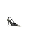 Black Calf Leather Bos Taurus PumpsJeanne Pumps by Saint Laurent are distinguished by a square metal toe decorated with a hammered Cassandre motif, which lends a bold and sophisticated touch. The opening at the back is enhanced by the elasticized strap, w