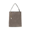 Gray Calf Leather Bos Taurus Shoulder BagThe Spin Tote Bag by Chloé embodies refined, timeless style. Crafted from soft suede calfskin with smooth leather trims, it features a clean, rectangular silhouette defined by minimalist lines. Dual top handles all