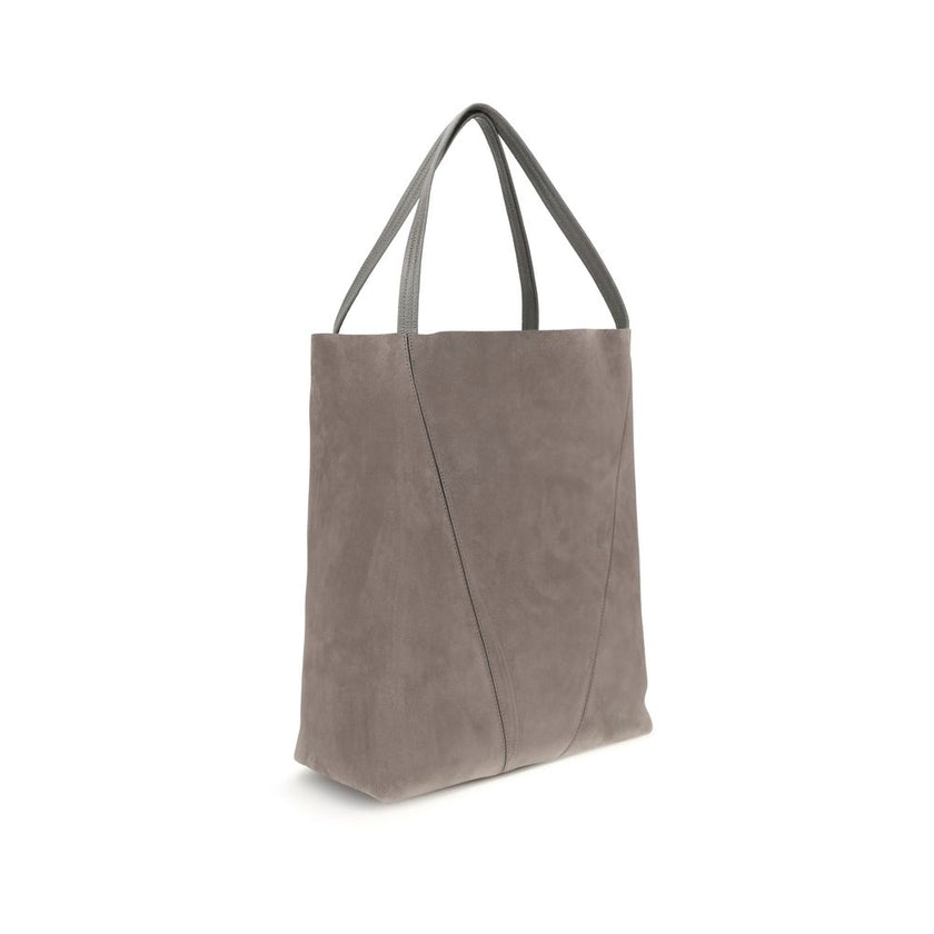 Gray Calf Leather Bos Taurus Shoulder BagThe Spin Tote Bag by Chloé embodies refined, timeless style. Crafted from soft suede calfskin with smooth leather trims, it features a clean, rectangular silhouette defined by minimalist lines. Dual top handles all
