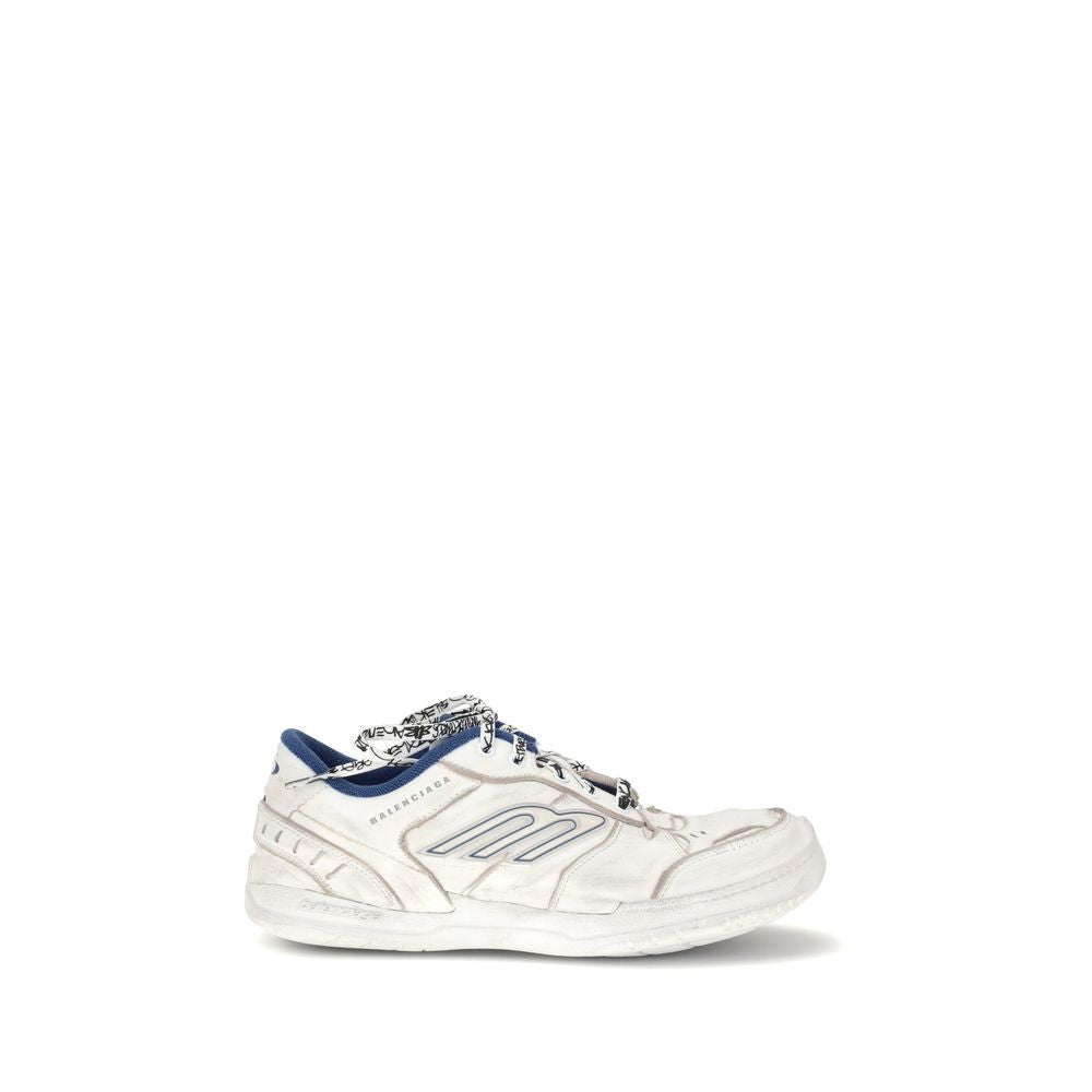 Gray Polyester Athletic SneakersThe Hamptons Worn-out Sneakers are crafted from cowskin and polyester, showcasing Balenciaga’s signature deconstructed aesthetic. With a distressed finish, raw edges, visible stitching, scribbled laces, and Balenciaga logos