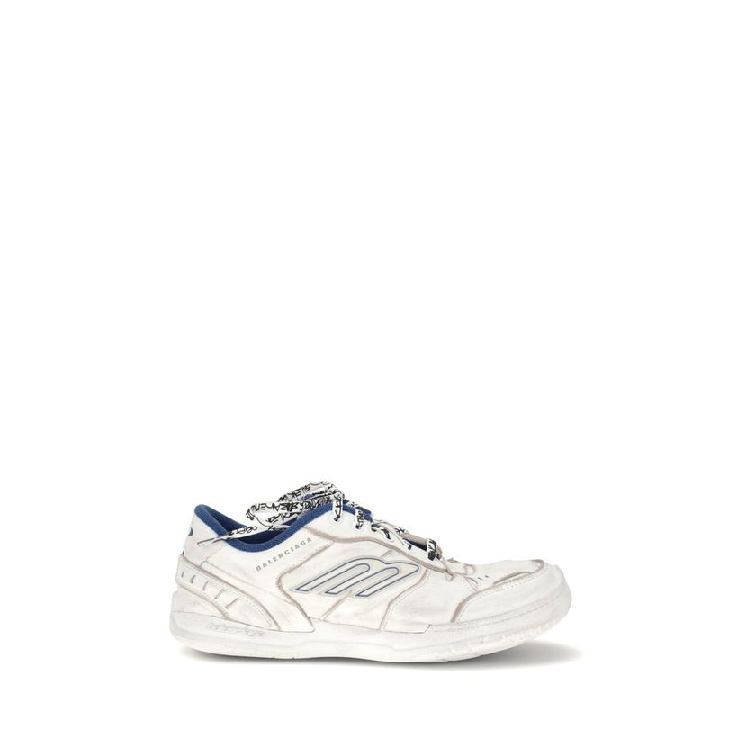 Gray Polyester Athletic SneakersThe Hamptons Worn-out Sneakers are crafted from cowskin and polyester, showcasing Balenciaga’s signature deconstructed aesthetic. With a distressed finish, raw edges, visible stitching, scribbled laces, and Balenciaga logos