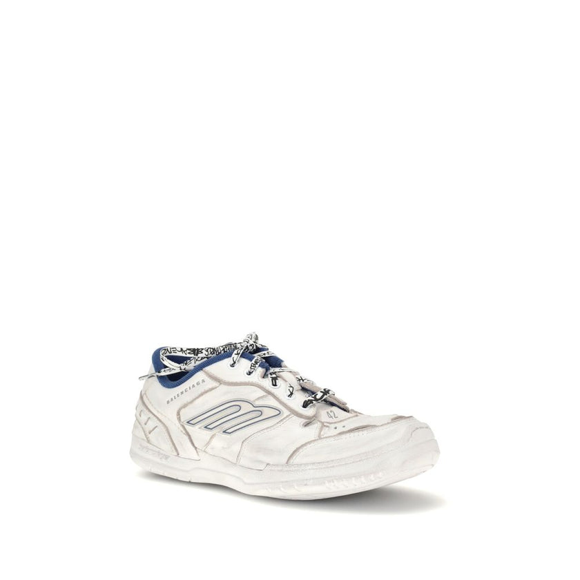 Gray Polyester Athletic SneakersThe Hamptons Worn-out Sneakers are crafted from cowskin and polyester, showcasing Balenciaga’s signature deconstructed aesthetic. With a distressed finish, raw edges, visible stitching, scribbled laces, and Balenciaga logos