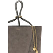 Gray Calf Leather Bos Taurus Shoulder BagThe Chloé Spin Tote Bag in suede combines a minimalist silhouette with iconic details. The two leather handles ensure practicality, while the pendant chain with the Chloé and Horse medals adds a distinctive touch.