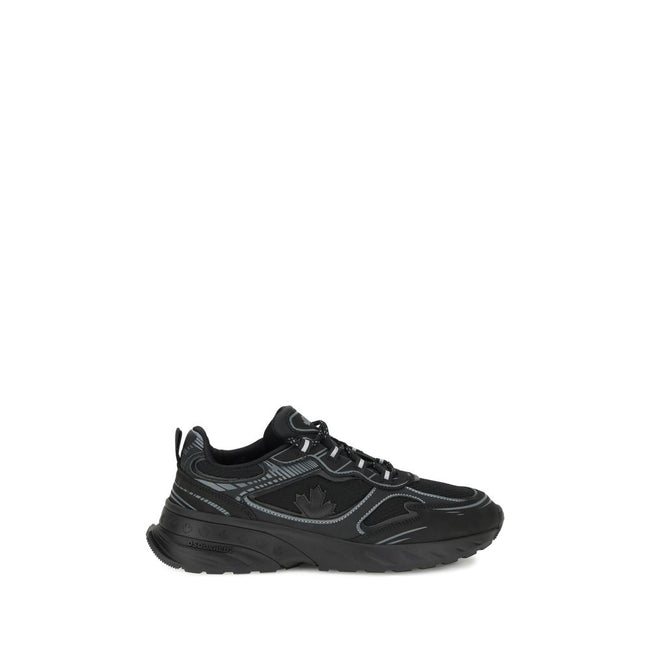 Black Calf Leather Bos Taurus Athletic SneakersSprinter Sneakers by Dsquared2 combine technical materials and modern design.Made of mesh and cracked-effect leather, they are enhanced with reflective details for increased visibility.Trekking-style laces em
