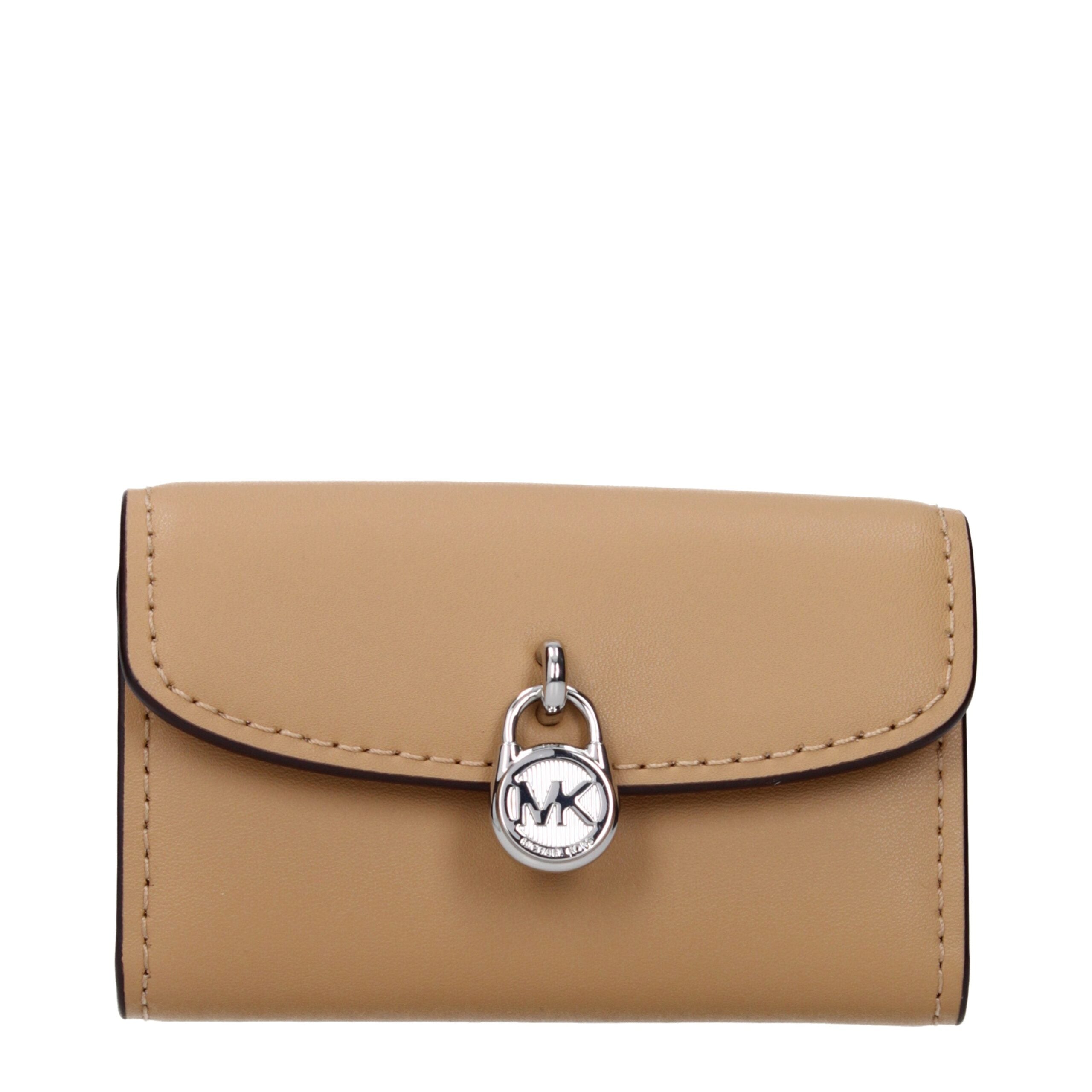 Brown Leather Wallet with Front Logo and Pocket by Michael Kors