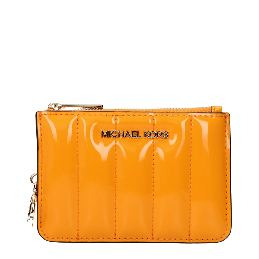 Orange Leather WalletDescription: The product with MPN 35T5GTVP1APOPORANGE and code F85052 patent leather in orange is a coin purses designed by Michael Kors. It has features like front logo.Orange Leather Wallet${tagsMichael KorsAulae Orange Leather Wall