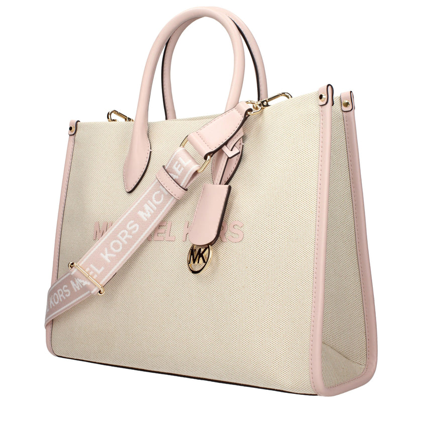 Beige Fabric HandbagDescription: The product with MPN 35S5G7ZT2CPOWDERBLUSH and code F85060 fabric in beige is a handbags designed by Michael Kors. It has features like front logo, adjustable shoulder, removable shoulder, front detail, removable details.B