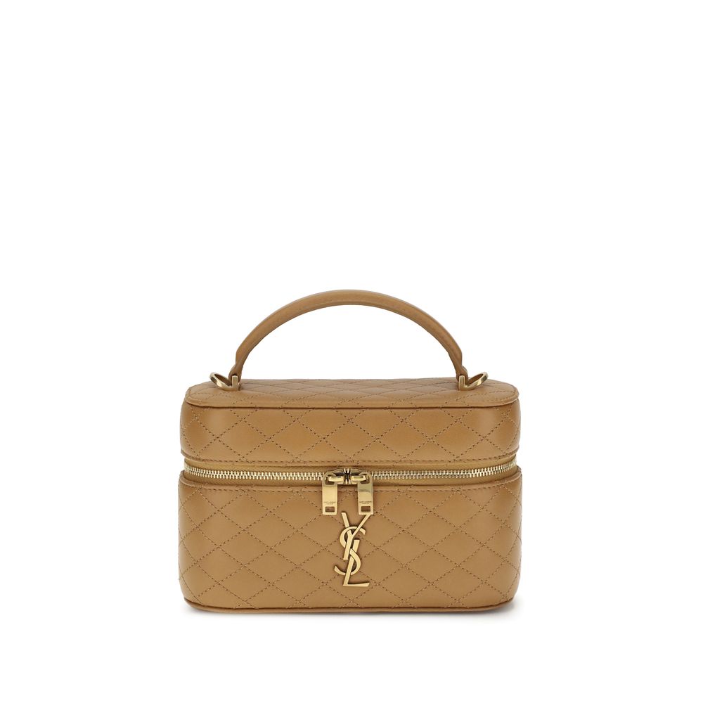 Vanity Gaby leather HandbagThe Vanity Gaby leather Handbag by Saint Laurent combines elegance and practicality in a compact and refined design. Featuring an all-over quilted finish, it features a flat top handle, a double-slider twist closure, and an adju