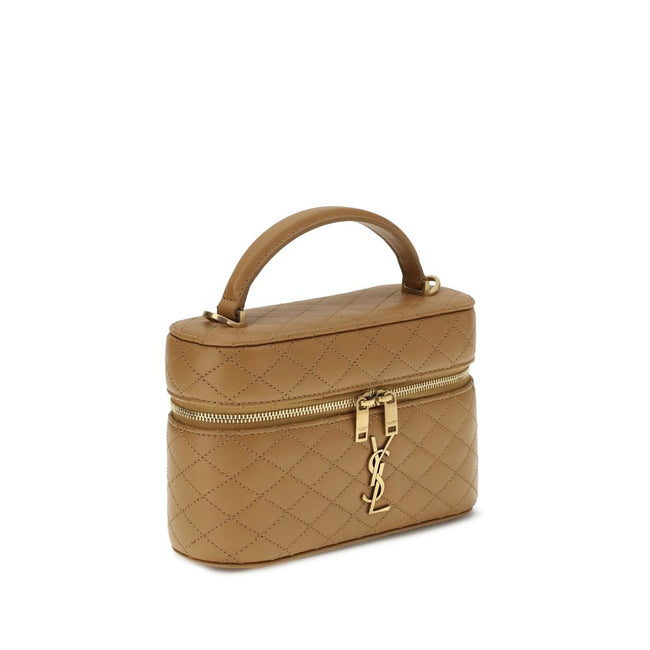 Vanity Gaby leather HandbagThe Vanity Gaby leather Handbag by Saint Laurent combines elegance and practicality in a compact and refined design. Featuring an all-over quilted finish, it features a flat top handle, a double-slider twist closure, and an adju